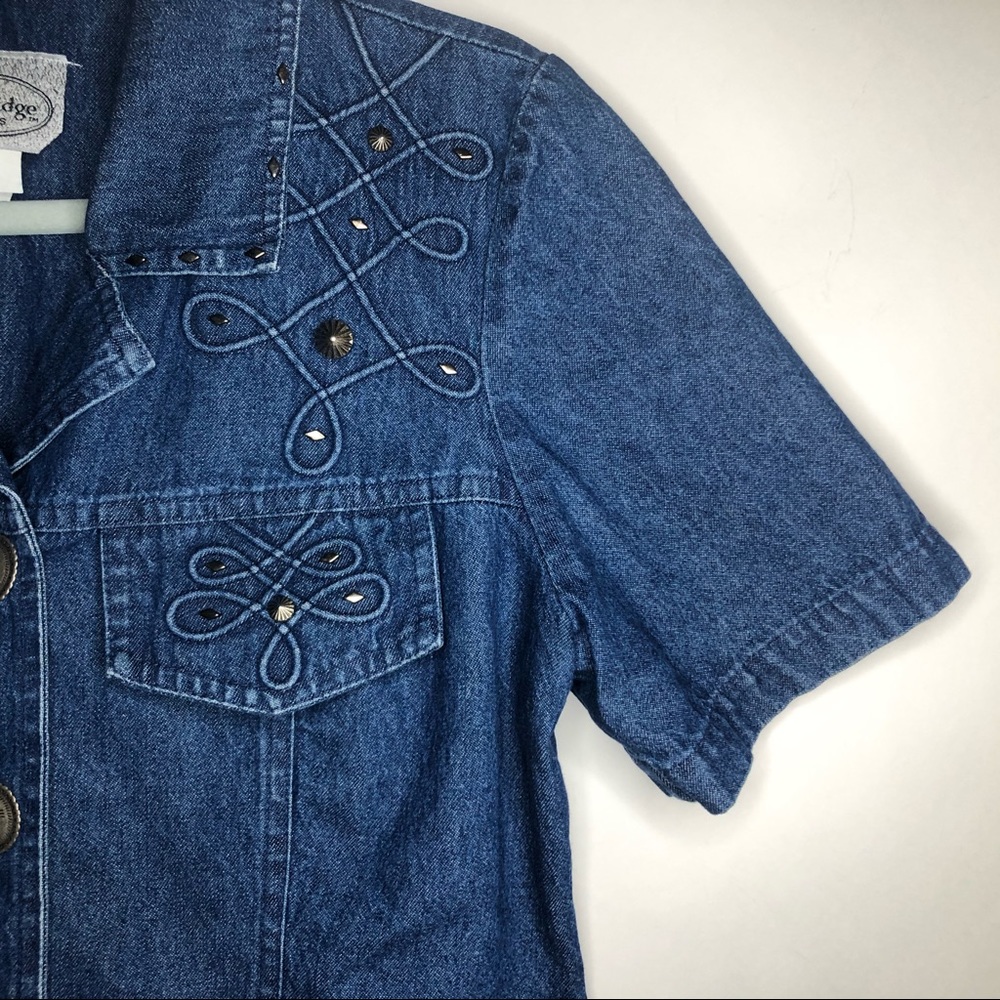 STONEBRIDGE PETITES denim metallic studs top 8P - Picture 9 of 15